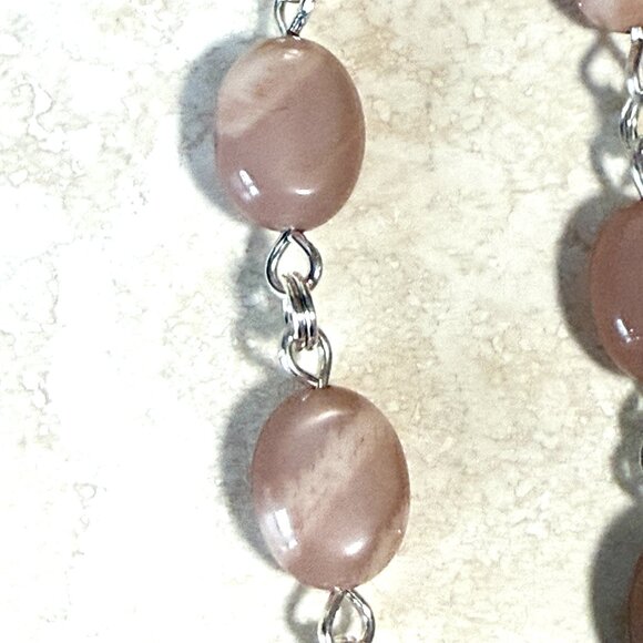 Peach Moonstone Adjustable Choker, Cute Slim Cat Pendant + Genuine Gemstone - Picture 10 of 15
